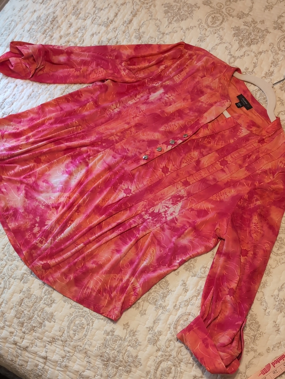 Bright Pink Patterned Button-Front Blouse